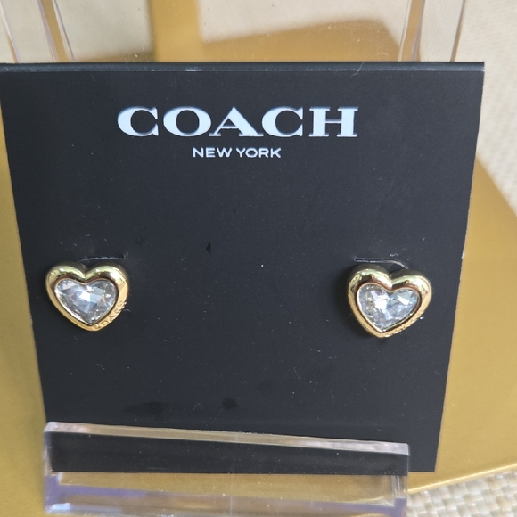 Coach Gold Heart Crystal Earrings - Picture 1 of 5